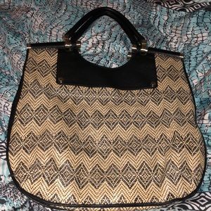 Banana Republic Leather & Wicker Tote Bag